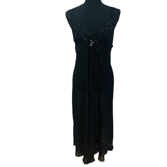 Vintage Lingerie Slip Dress Sheer Mesh Black Gothic Sequin Fairy Coquette Medium - Picture 4 of 6